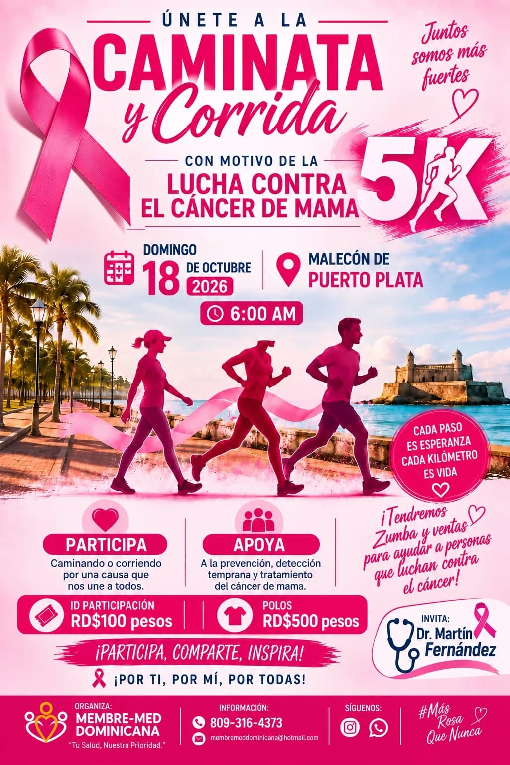 Afiche oficial: Caminata y Corrida 5K, Domingo, 18 de octubre de 2026, Long Beach, Malecón de Puerto Plata